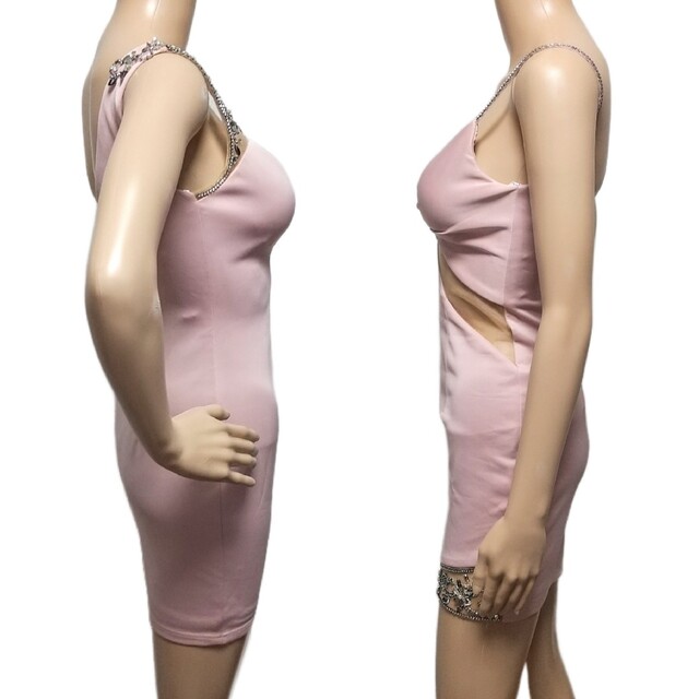 AngelR(エンジェルアール)のアシメショルダー メッシュカッティング タイト ミニドレス  キャバドレス レディースのフォーマル/ドレス(ミニドレス)の商品写真