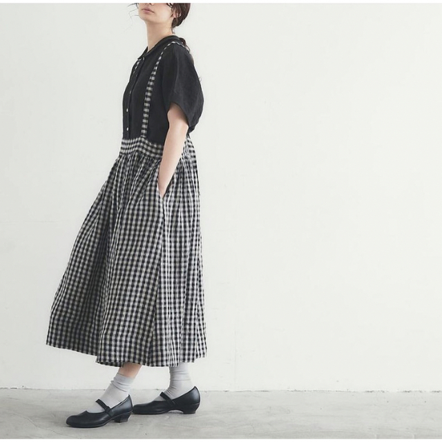 ★2/5削除【最終価格】【新品】MAGALI ギンガムリネンサスペンダースカート