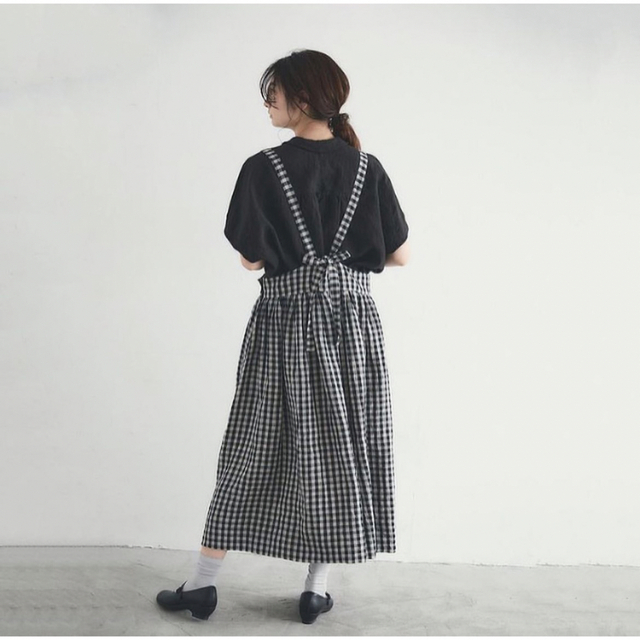 ★2/5削除【最終価格】【新品】MAGALI ギンガムリネンサスペンダースカート