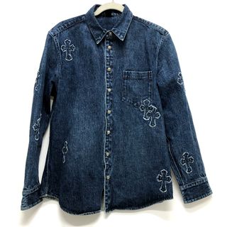 クロムハーツ(Chrome Hearts)のクロムハーツ CHROME HEARTS クロスパッチ クロスボタン デニムシャツ アパレル ロゴ トップス 長袖シャツ デニム ブルー 新品同様(シャツ)