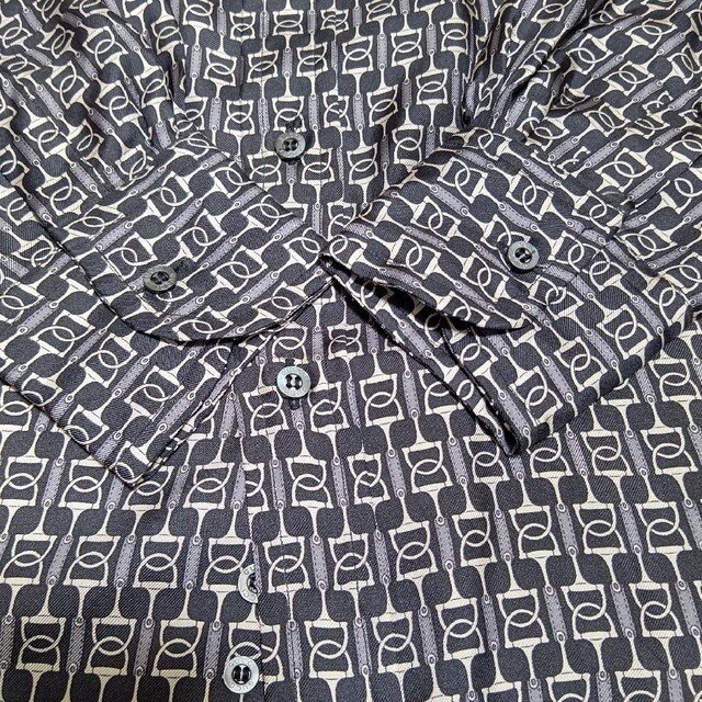極美品✨GUCCI シルクシャツ ホースビット 総柄 ブラック ☆大人気商品