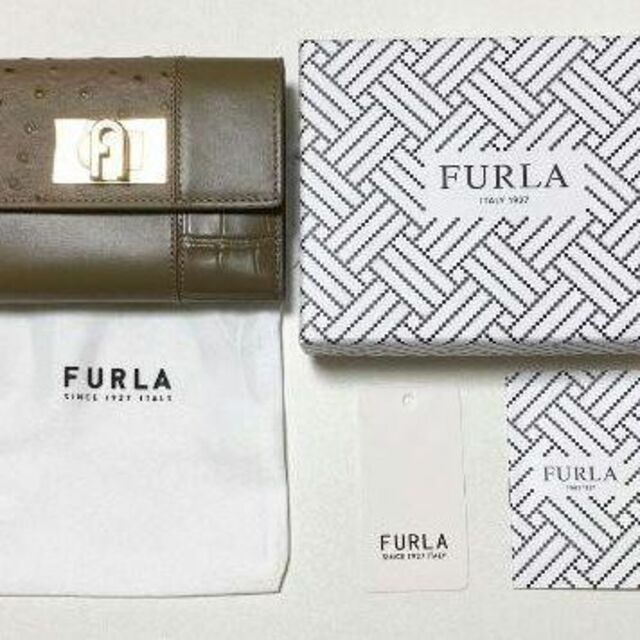 【キズあり】FURLA フルラ ３つ折り 財布 カーキブラウンレディース