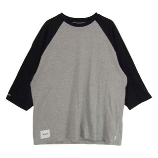 WTAPS ダブルタップス Tシャツ サイズ:M GPSロゴ 7分袖 ラグラン クルーネックTシャツ IAN / RAGLAN 21SS グレー ネイビー トップス カットソー 長袖 【メンズ】