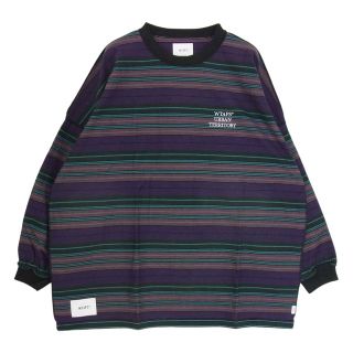 ダブルタップス(W)taps)のWTAPS ダブルタップス 22SS 221ATDT-CSM32 Long Sleeve Jam 02 Tee ボーダー カットソー パープル系 3【新古品】【未使用】【中古】(Tシャツ/カットソー(七分/長袖))