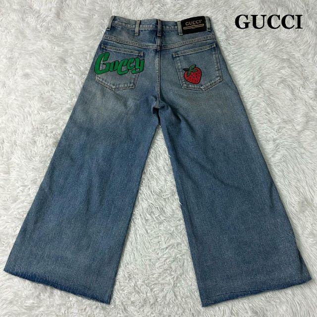 Gucci - 【希少】GUCCI グッチ　デニム　フルレングス　ダメージ加工　イチゴ