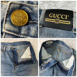 希少】GUCCI グッチ デニム フルレングス ダメージ加工 イチゴ 人気