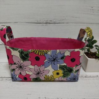 布バスケット 収納 ボックス ハンドメイド HANA 花柄 ピンク