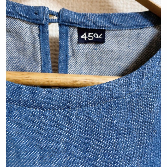 【美品】45R インドリネン カットワークTシャツ ブラウス 半袖 インディゴ