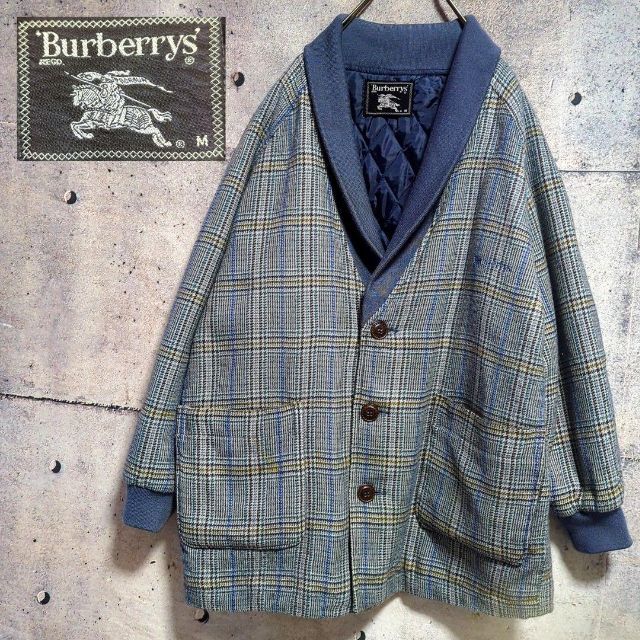 BURBERRY(バーバリー)のBurberrysチェックショールカラーキルティング中綿ジャケット 薄い染み多数 メンズのジャケット/アウター(チェスターコート)の商品写真