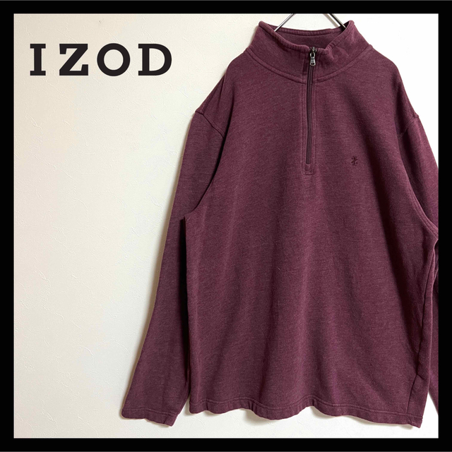 【人気カラー】古着 IZOD 刺繍ロゴ ハーフジップスウェット エンジ サイズL メンズのトップス(スウェット)の商品写真