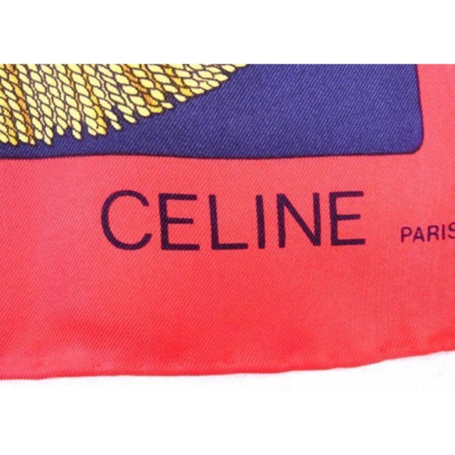 celine(セリーヌ)のCELINE セリーヌ シルク スカーフ ストール ショール 大判 レッド 紺 レディースのファッション小物(バンダナ/スカーフ)の商品写真