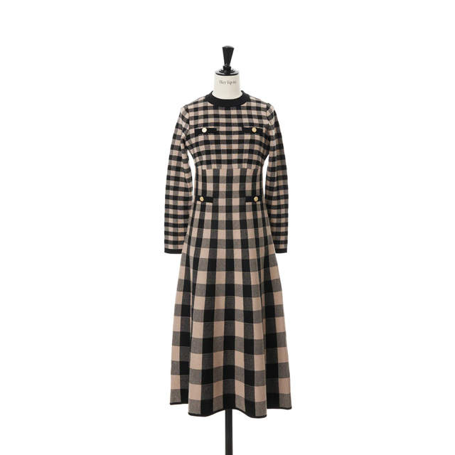 Plaid Jacquard Knit Dressひざ丈ワンピース