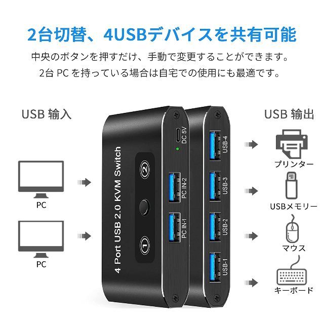 usb 切り替え機 pc2台用 usb 切り替え 3.0 セレクター 4USBポート 高速転送 スイッチ 手動切替器 プリンタ マウス キー 