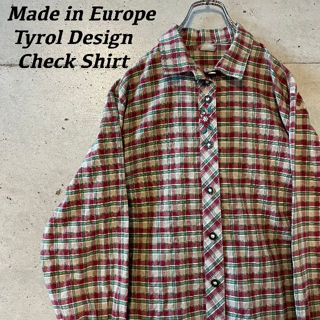 ヨーロッパ製 ヴィンテージ チロル シャツ ユーロ リネン ウエスタン45身幅