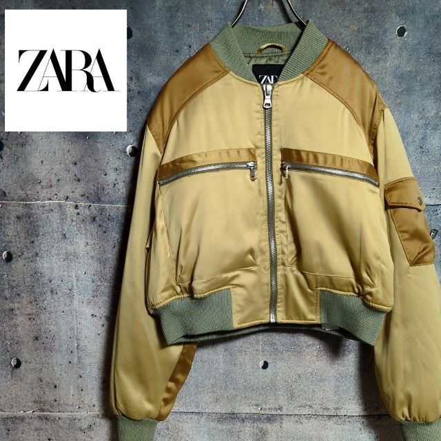 ZARA(ザラ)のZARA クロップド丈 サテンジャケット フライトジャケット スカジャン ma1 レディースのジャケット/アウター(ブルゾン)の商品写真