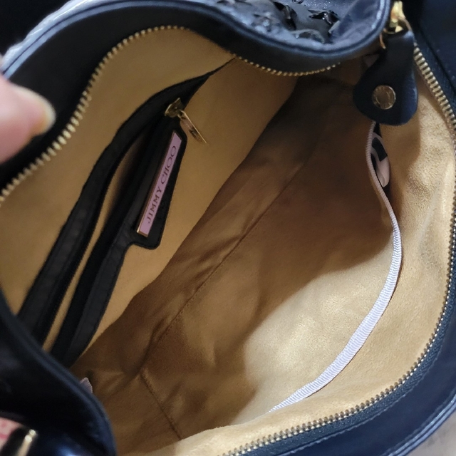 美品JIMMY CHOO レザーハンドバッグ スタッズ ブラック スカイバッグ-