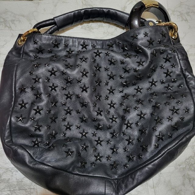 美品JIMMY CHOO レザーハンドバッグ スタッズ ブラック スカイバッグ-
