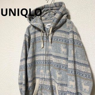 1766 ユニクロ UNIQLO M パーカー トレーナー フード 総柄