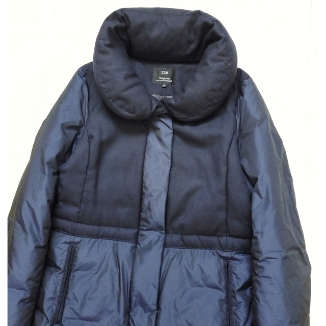 極美品 23区 ロングダウンコート 異素材切替 ネイビー×黒 サイズ 40 ...