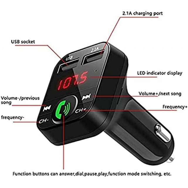 FMトランスミッターBluetooth ハンズフリー通話　USB充電ポート付き 自動車/バイクの自動車(車内アクセサリ)の商品写真