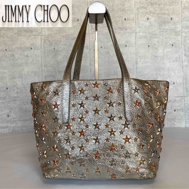 極美品】JIMMY CHOO SOFIA/S メタリックシルバー トートバッグ-