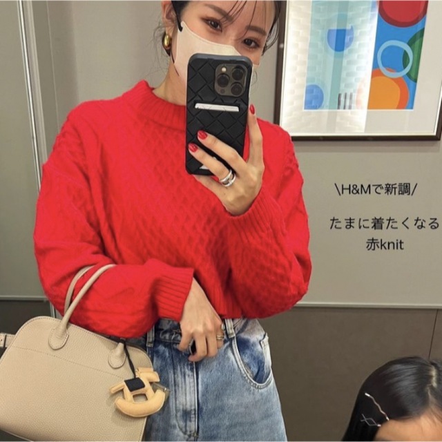 H&M(エイチアンドエム)のH&Mケーブルニットセーター🧶レッド【大人気完売品】 レディースのトップス(ニット/セーター)の商品写真