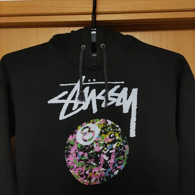 USA製☆STUSSYカラフル8ボール黒フード付パーカー白フーディーXSサイズ