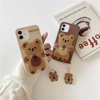 iPhone12/12pro クマ シリコン カバー ケース 韓国 ブラウン(iPhoneケース)