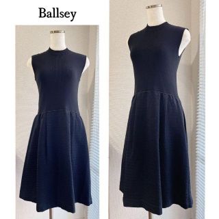 ボールジィ(Ballsey)のニットとツイードが上品可愛い♪　袖なし切替ワンピース　M　ブラック(ひざ丈ワンピース)