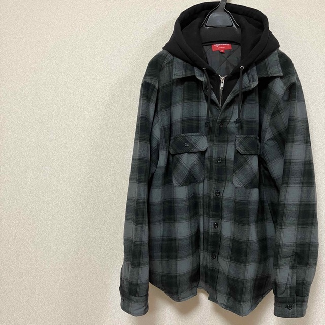 Supreme Hooded Flannel Zip Up Shirt L 黒