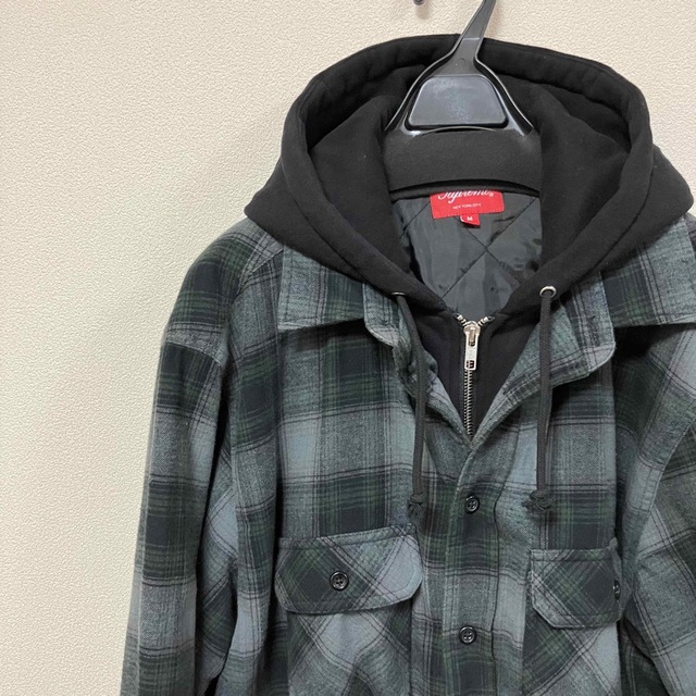 込★Supreme Hooded Flannel Zip Up Shirt★黒M