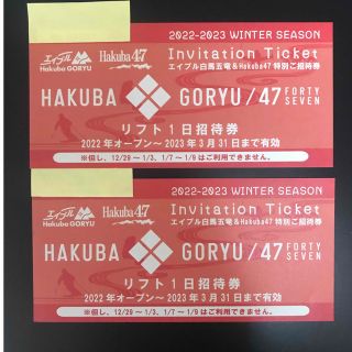 白馬五竜 ＆Hakuba47 リフト1日券  2枚(スキー場)