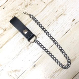 新品 ベルトループ付き ウォレットチェーン 本革 黒 ブラック 古着系