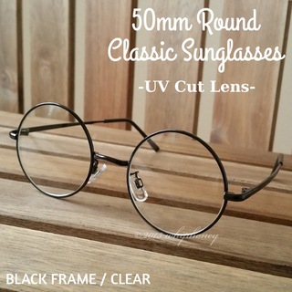 丸眼鏡ブラックフレームだて眼鏡クリアレンズサングラス50mm