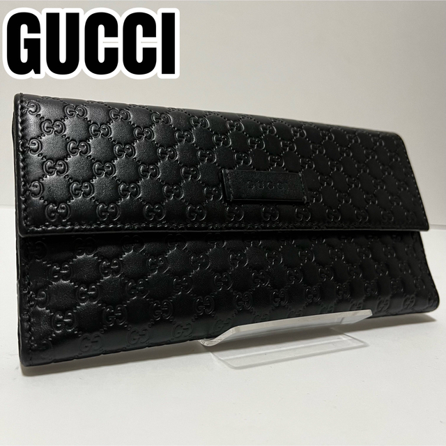 美品✨グッチ マイクロシマ 二つ折財布 Wホックフ GG柄 レザー