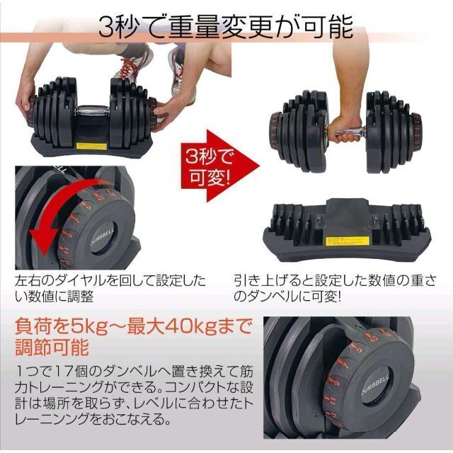 受賞店舗】 可変式ダンベル 40kg 2個セット 鉄アレイ アジャスタブル