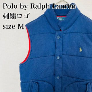 ポロラルフローレン(POLO RALPH LAUREN)のラルフローレン　タロンジップ　中綿ベスト　刺繍ロゴ　ネイビー　スウェット生地　M(ダウンベスト)