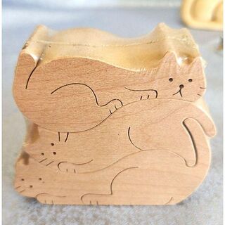 猫のひなたぼっこ　木製つみ木orパズル(知育玩具)