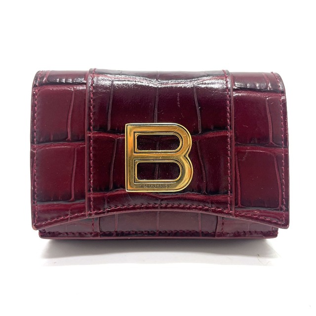 バレンシアガ BALENCIAGA 型押し 600212 Bロゴ コンパクト 3つ折り財布 レザー ボルドー