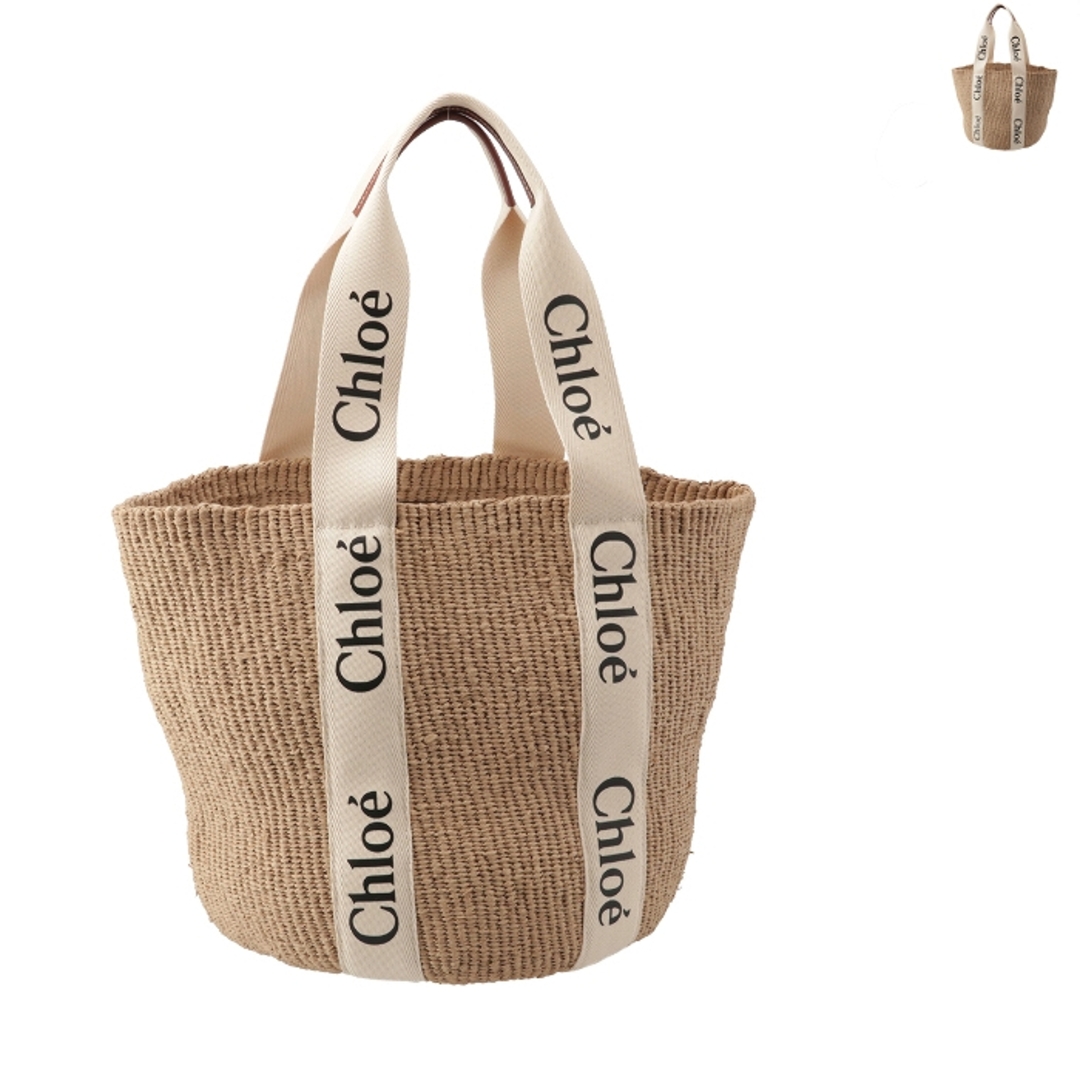 クロエ CHLOE トートバッグ WOODY LOGO ラージ バスケット リボン付き