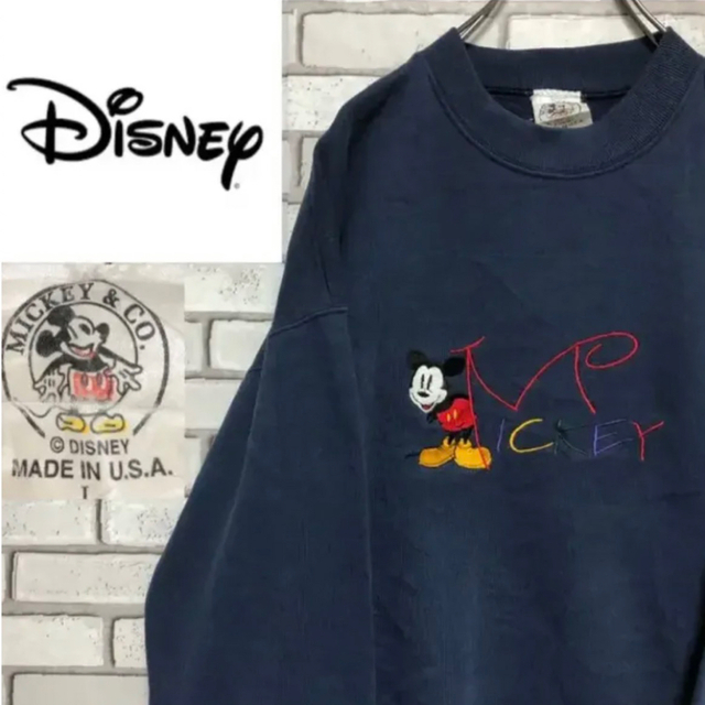 Disney(ディズニー)の希少 ディズニー☆ミッキービッグロゴ刺繍 スエット90sXLサイズ メンズのトップス(スウェット)の商品写真