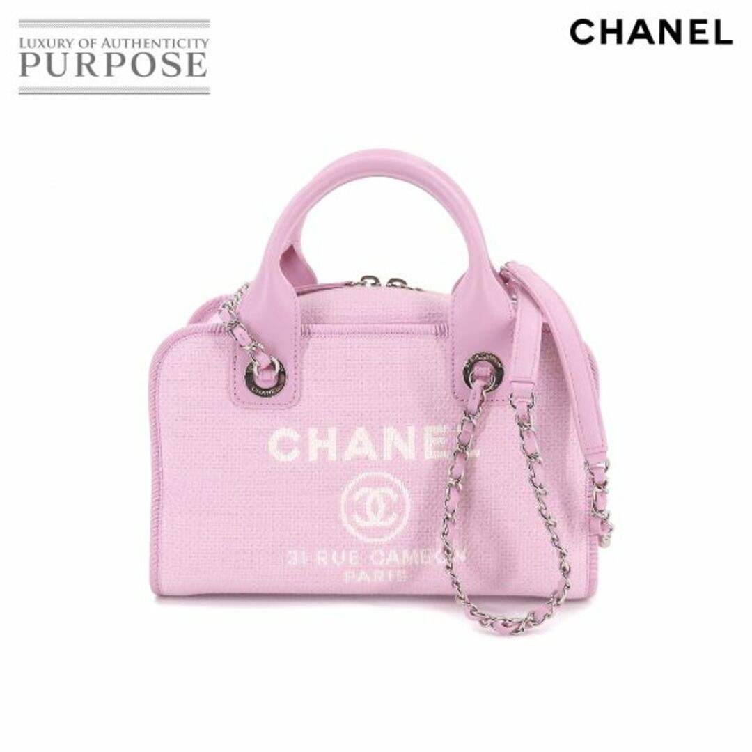 シャネル CHANEL ドーヴィル ボーリング 2way ハンド チェーン ショルダー バッグ キャンバス レザー ピンク A92749 VLP 90178916