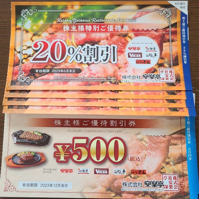 安楽亭 株主優待 10500円分+20％割引券