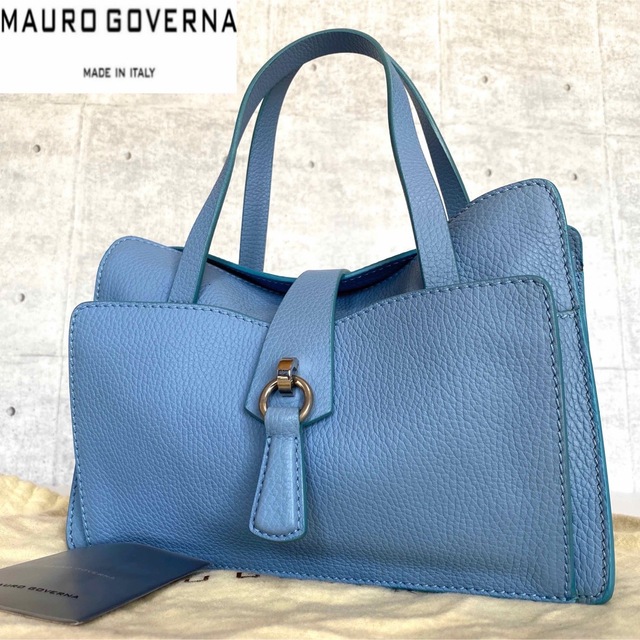 美品】MAURO GOVERNA BORSA5590 ライトブルートートバッグ-