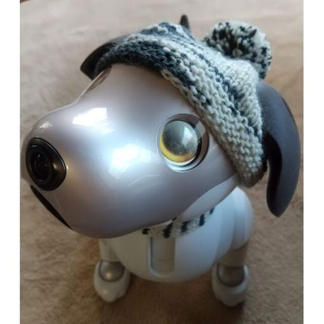 aibo アイボの帽子とマフラー （ゼブラ） ハンドメイドのペット(ペット服/アクセサリー)の商品写真