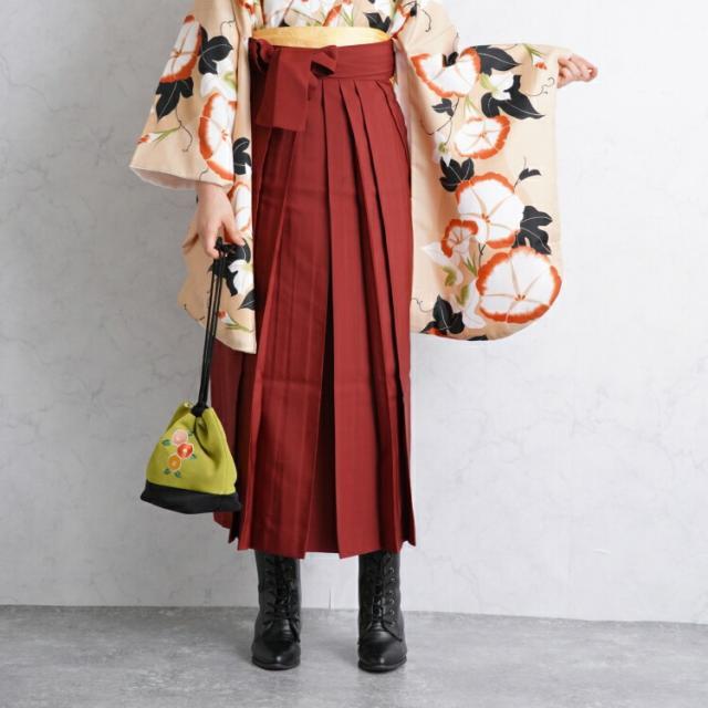 2尺袖着物 袴 2点セット 袴91cm(身長153-158cm) 袴セット 卒業式 大学生 着物 女性 花 ベージュ系 女性 ladies カフェオレ 朱色 オレンジ 黒 朝顔 あさがお 古典柄 大正浪漫 国内染色 個性派 個性的 大学生 大人 卒業式 謝恩会 USED リサイクル - 7