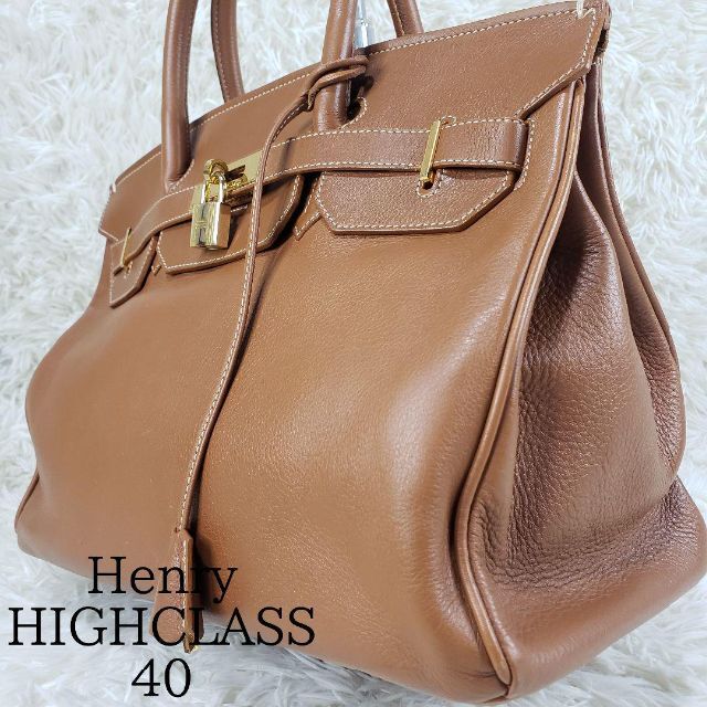 HIGH-CLASS ハンドバッグ ターンロック カデナ付 金具 大容量