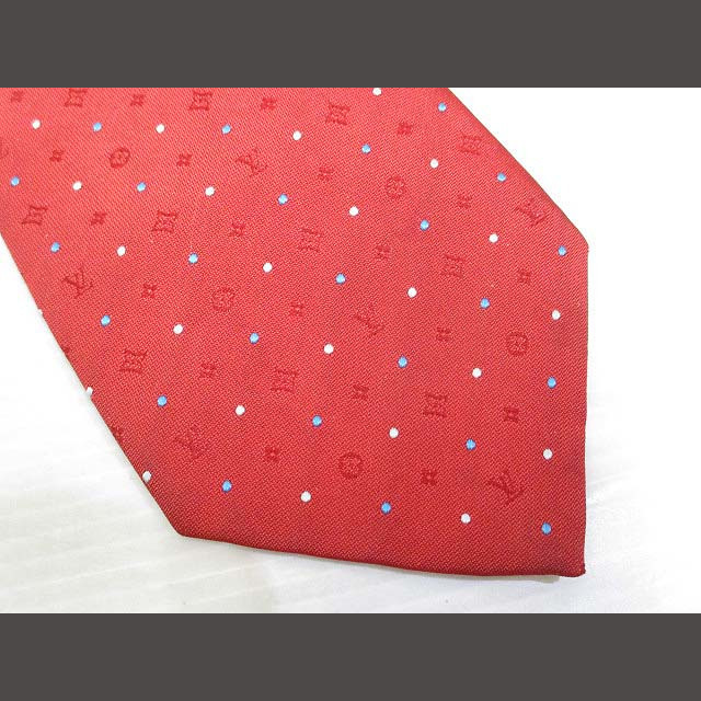ルイヴィトン 美品 ネクタイ M70962 クラヴァット モノグラム シルク 赤