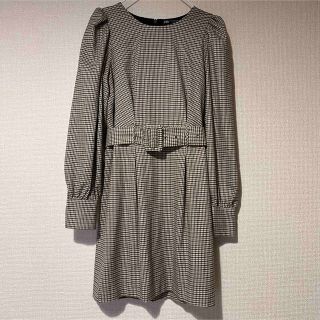 ザラ(ZARA)のZARA チェックワンピース 千鳥格子 膝丈 XS パフスリーブ(ひざ丈ワンピース)