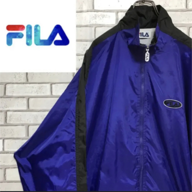 FILA(フィラ)の希少 フィラ☆ロゴ刺繍 ネイビーブルーナイロンジャケット 2XLサイズ90s メンズのジャケット/アウター(ナイロンジャケット)の商品写真